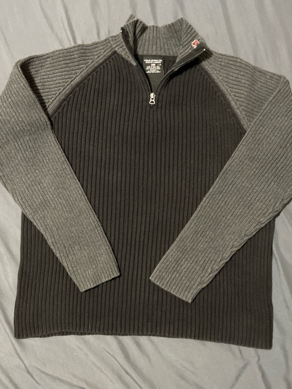 Polo by Ralph Lauren Ribbed Half-Zip Sweater in Black & Gray